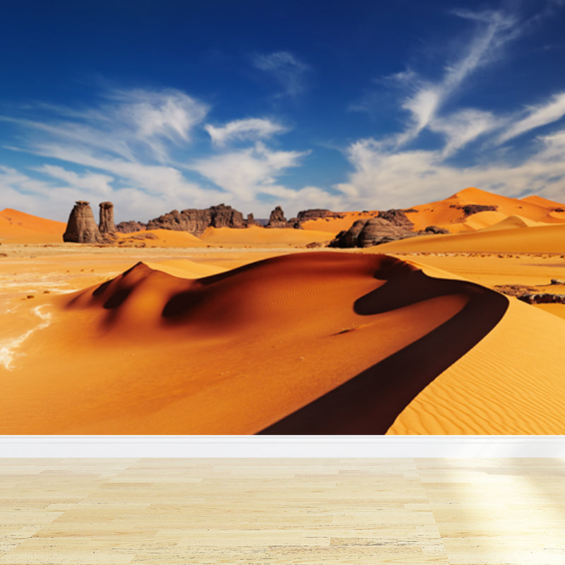 Yellow Modernist Wall Mural Decal Big Sand and Rock Desert Wall Covering for Home