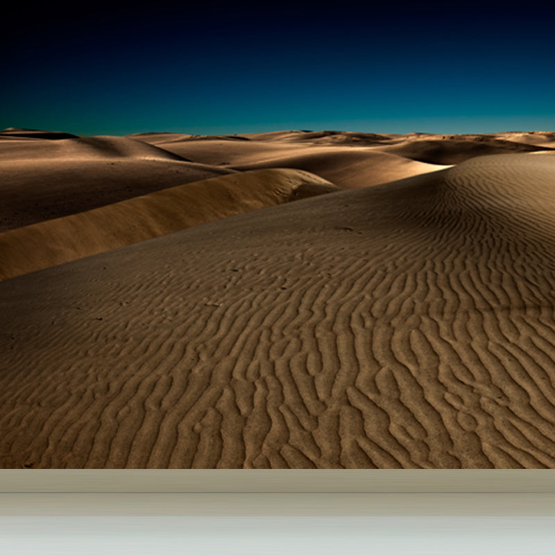 Modern Half-Moon Scenery Mural Yellow and Blue Desert at Night Wall Decor for Living Room