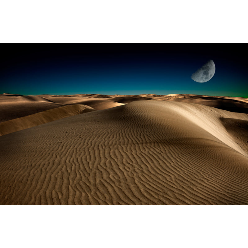 Modern Half-Moon Scenery Mural Yellow and Blue Desert at Night Wall Decor for Living Room