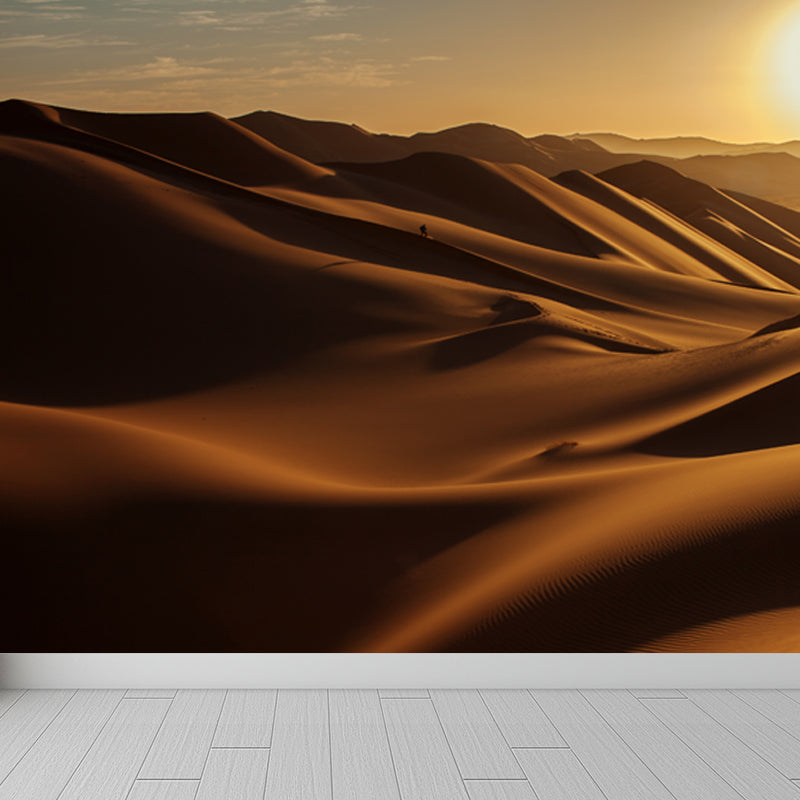 Non-Woven Stain-proof Mural Modern Sand Dunes and Big Sun Landscape Wall Art in Yellow