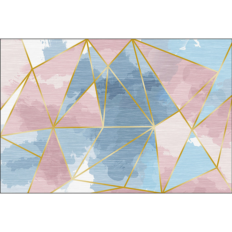 Minimalist Modern Rug in Pink and Blue Colorblock Geometry Pattern Rug Polyester Washable Carpet for Home Decoration
