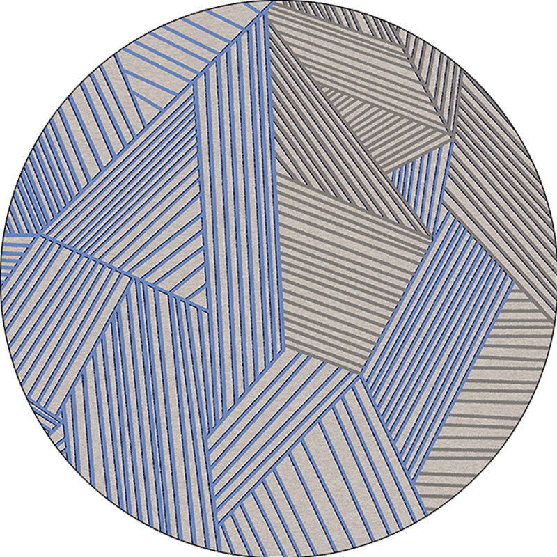 Brown and Blue Bedroom Rug Modern Geometric Stripe Pattern Area Rug Polyester Stain-Resistant Washable Carpet