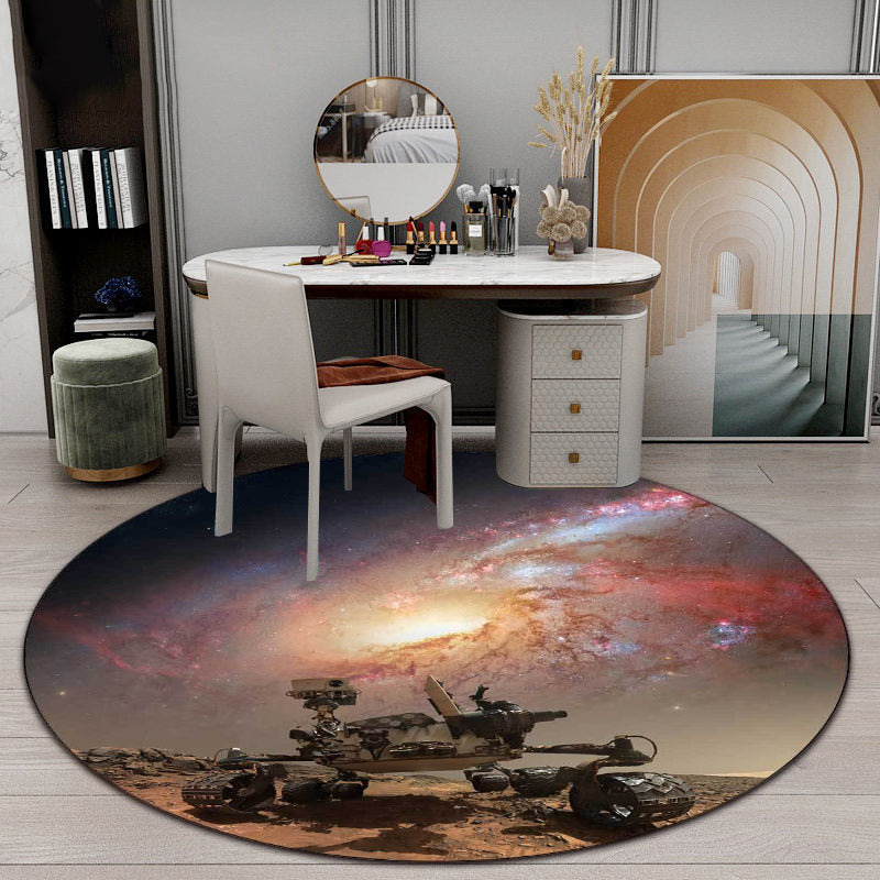 Modern Living Room Rug in Brown Outer Space Galaxy Print Rug Polyester Pet Friendly Area Rug