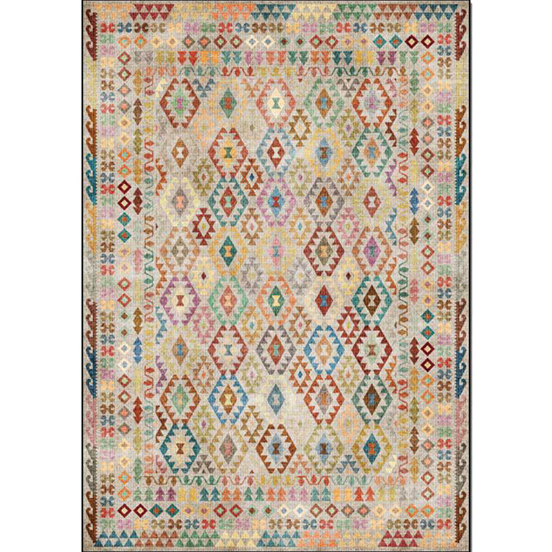 Bohemian Geometric Print Raping Yellow Polyester tapis machine Washable Not Slip Area Rison pour le salon