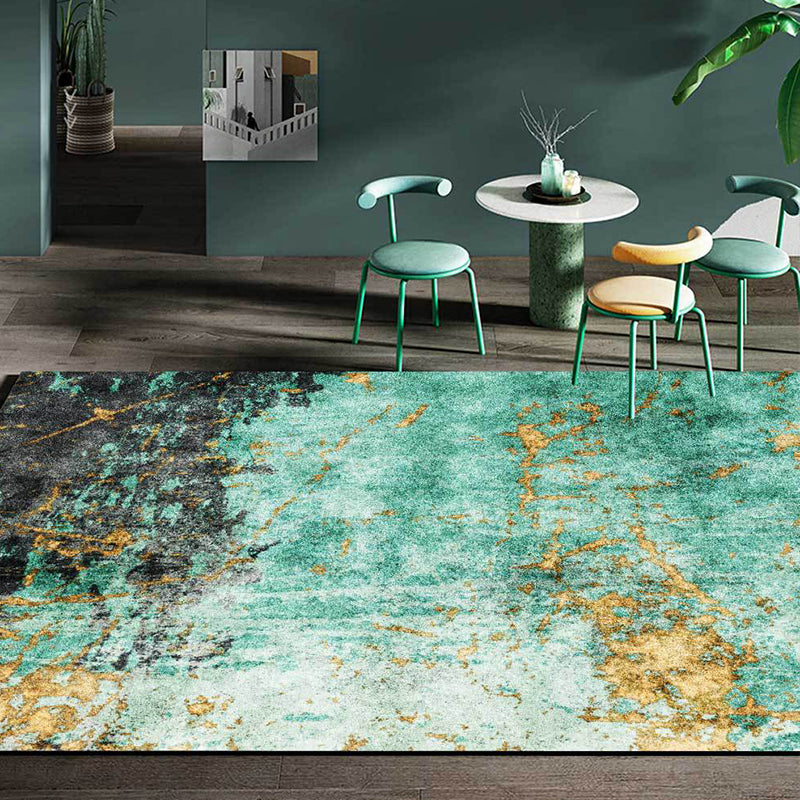 Stylish Abstract Rug Green and Golden Nordic Rug Polyester Washable Anti-Slip Backing Area Rug for Living Room
