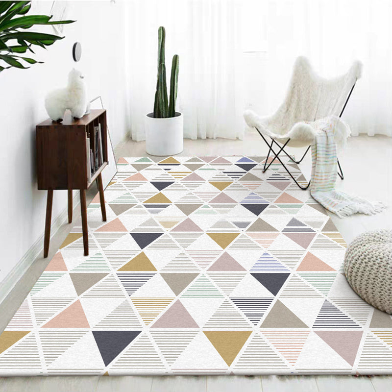 Novelty Modern Rug in Ivory Geometry Triangle Stripe Pattern Rug Polyester Anti-Slip Washable Carpet for Home Decoration