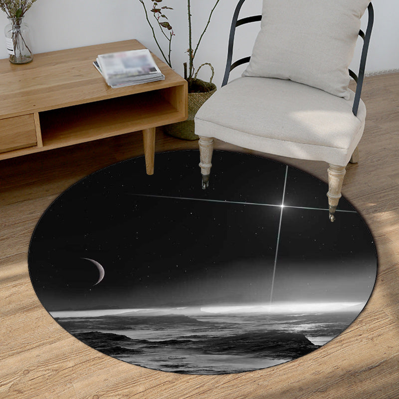 Modern Living Room Rug in Black Outer Space Star Print Rug Polyester Stain-Resistant Area Rug