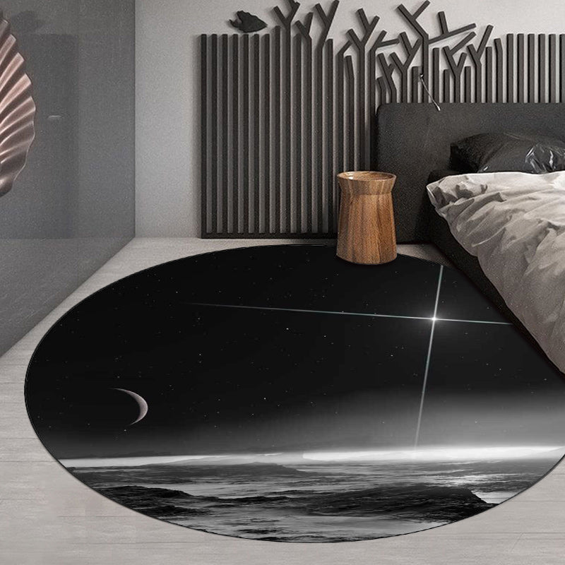 Modern Living Room Rug in Black Outer Space Star Print Rug Polyester Stain-Resistant Area Rug