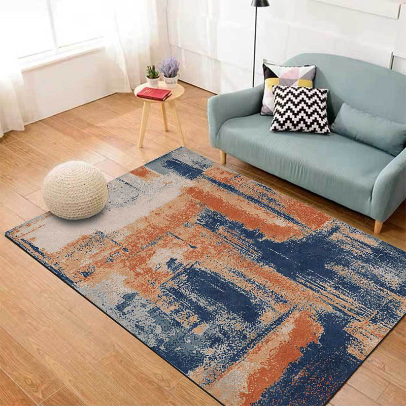 Industrial Abstract Rug Orange and Blue Polyester Rug Machine Washable Non-Slip Area Rug for Bedroom