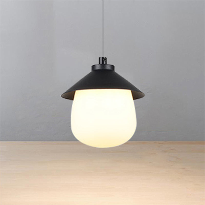Cone Pendant Lighting with Oval Glass Shade Minimalist Black Hanging Ceiling Light for Dining Room