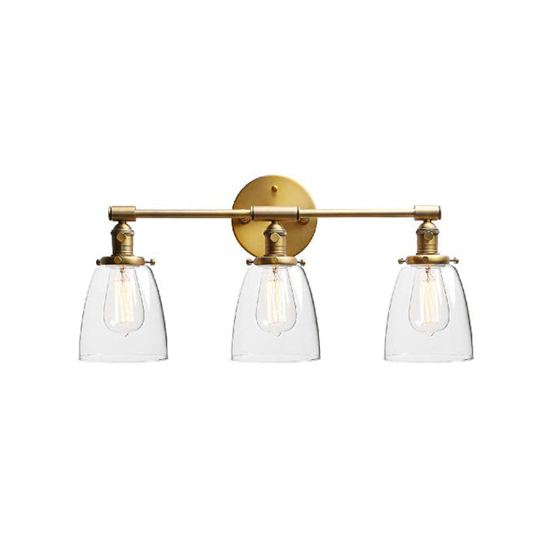 3-Bulb Cone Wall Mounted Light Fixture Industrial Brass Clear Glass Lighting for Restaurant
