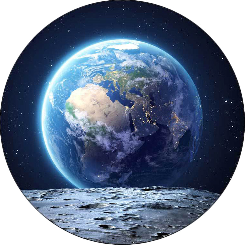 Scandinavian Modern Rug in Blue Outer Space Earth Pattern Rug Polyester Stain-Resistant Carpet for Home Decoration