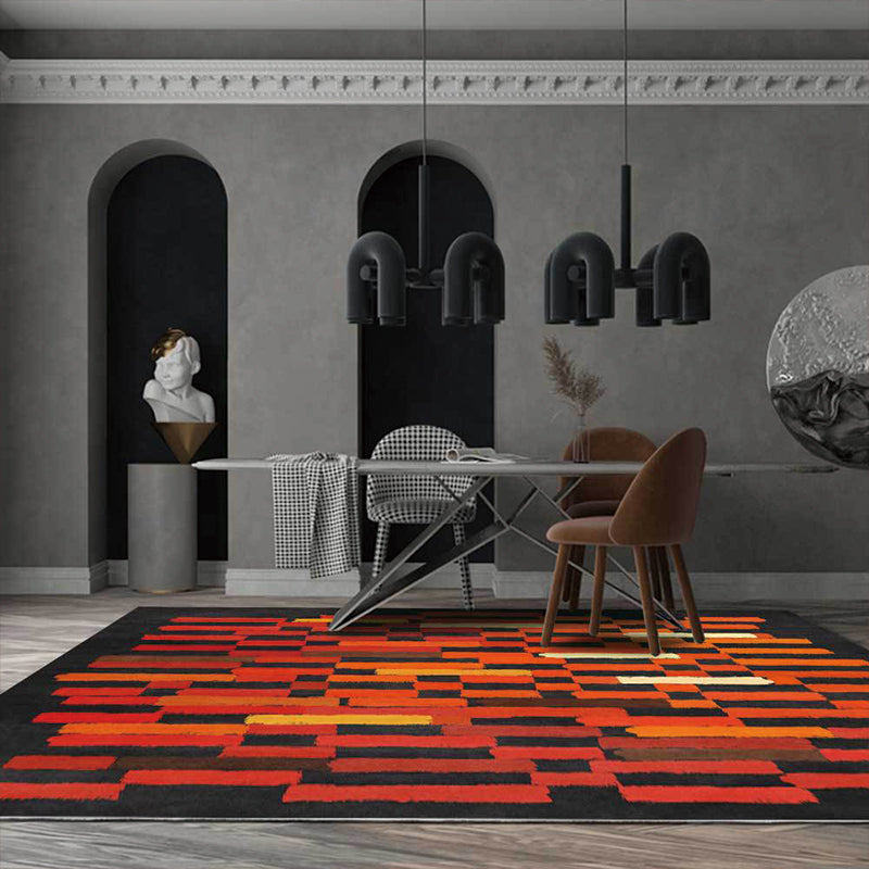 Black and Red Modern Rug Polyester Brushstroke Pattern Rug Washable Non-Slip Backing Carpet for Living Room