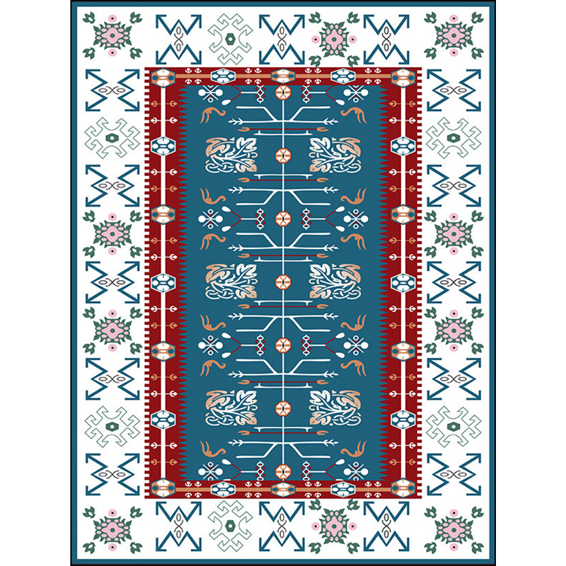 White Bedroom Rug Southwestern Tribal Leaf Pattern Area Rug Polyester Stain-Resistant Non-Slip Carpet