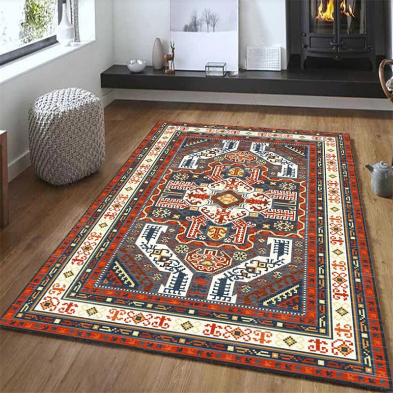 Tribal Southwestern Rug in Red and Grey Geometric Pattern Rug Polyester Anti-Slip Carpet for Home Decoration