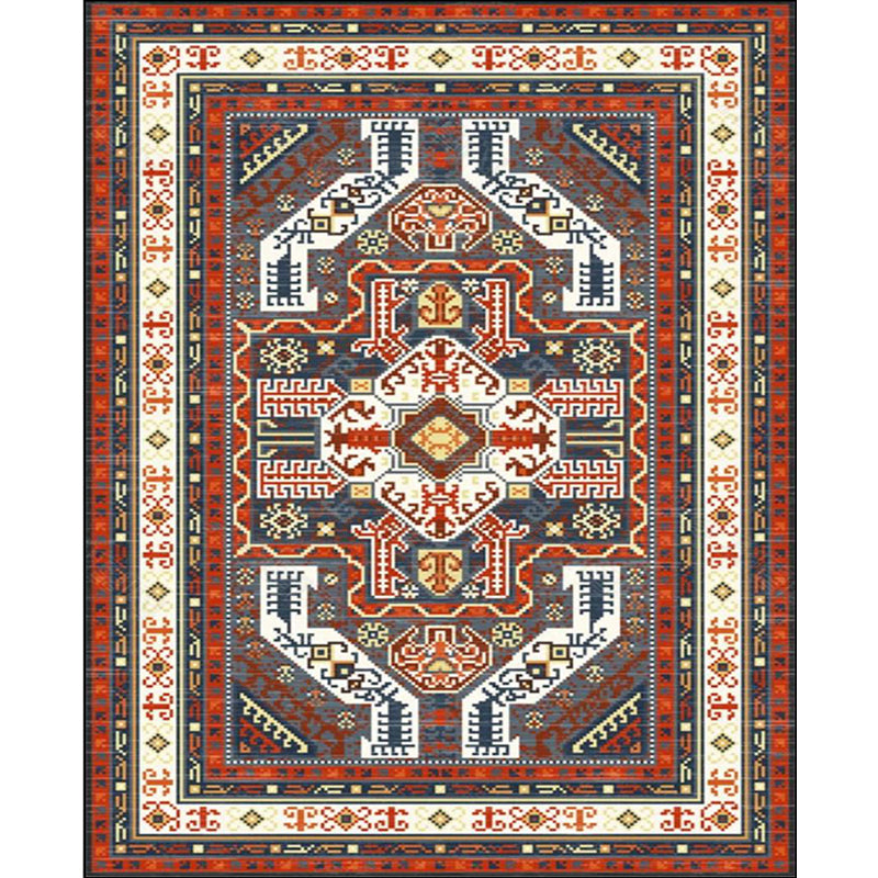 Tribal Southwestern Rug in Red and Grey Geometric Pattern Rug Polyester Anti-Slip Carpet for Home Decoration