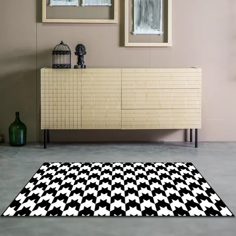 Schwarz-Weiß-Schlafzimmer Teppich Moderner Plaidhundtooth Muster Bereich Rug Polyester Nicht-Schlupf-Backing-Teppich