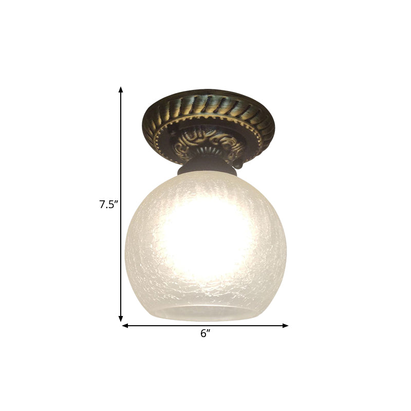 6 "/7" /8 " W 1-Licht Plafond Lamp Rustieke Stijl Bol Opaal Crackle Glas Flush Mount Fixture in Bruin