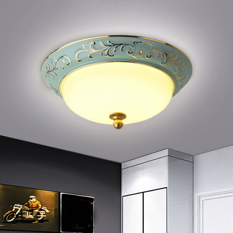 12 "/14" W Blue LED Flush Mount Lodge Style Frosted Glass Bowl Shape Soffitto Illuminazione a Warm / White Light