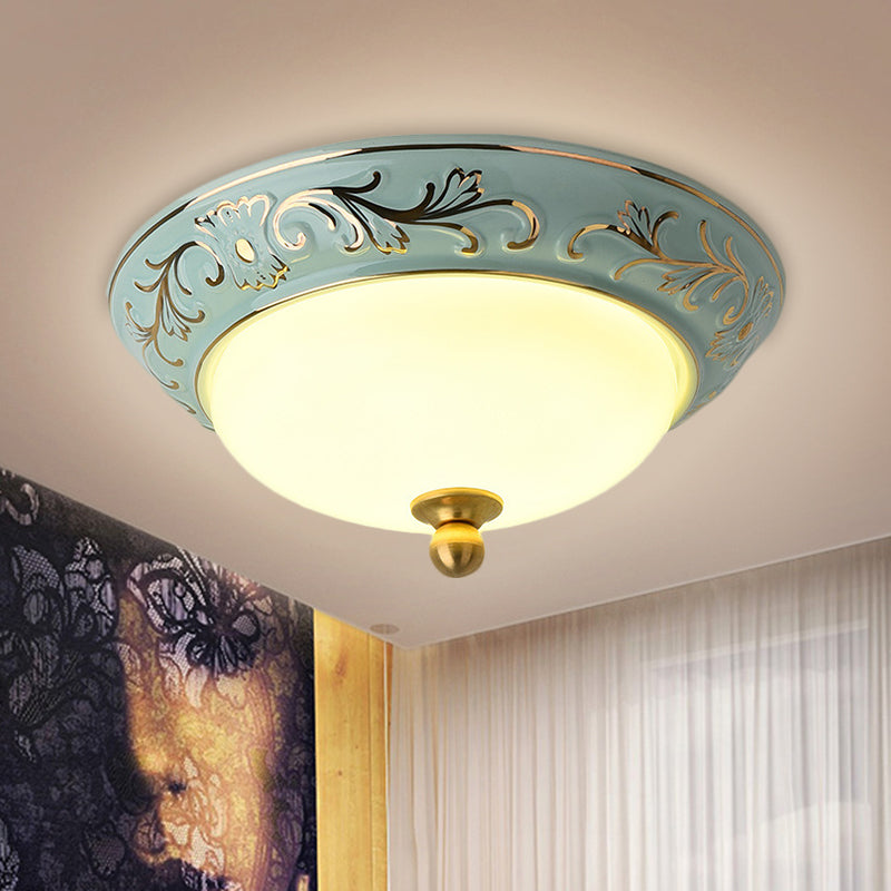 12 "/14" W Blue LED Flush Mount Lodge Style Frosted Glass Bowl Shape Soffitto Illuminazione a Warm / White Light