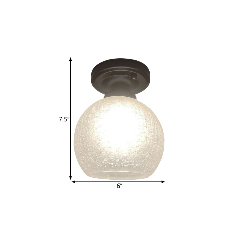 Rural Style Global Flush Light Single Bulb White Textured Glass Ceiling Mounted Fixture in Black, 6"/7"/8" Wide