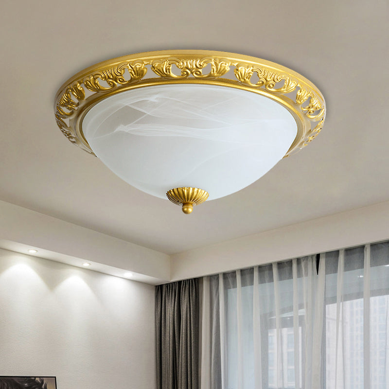 Dome Cream Glass Flush Light Fixture Vintage 2-Bulb Bedroom Ceiling Flush Mount in Brass/Bronze/Copper, 12.5"/15" Width