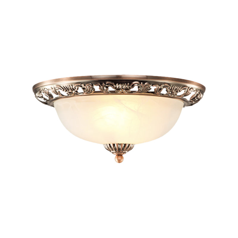 Dome Cream Glass Flush Light Fixture Vintage 2-Bulb Bedroom Ceiling Flush Mount in Brass/Bronze/Copper, 12.5"/15" Width