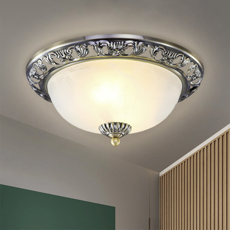 Dome Cream Glass Flush Light Fixture Vintage 2-Bulb Bedroom Ceiling Flush Mount in Brass/Bronze/Copper, 12.5"/15" Width