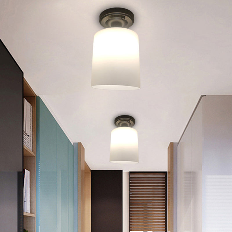 Black Single Light Flush Mount Lamp Warehouse Cream Glass Cylindrical Flush Ceiling Lighting