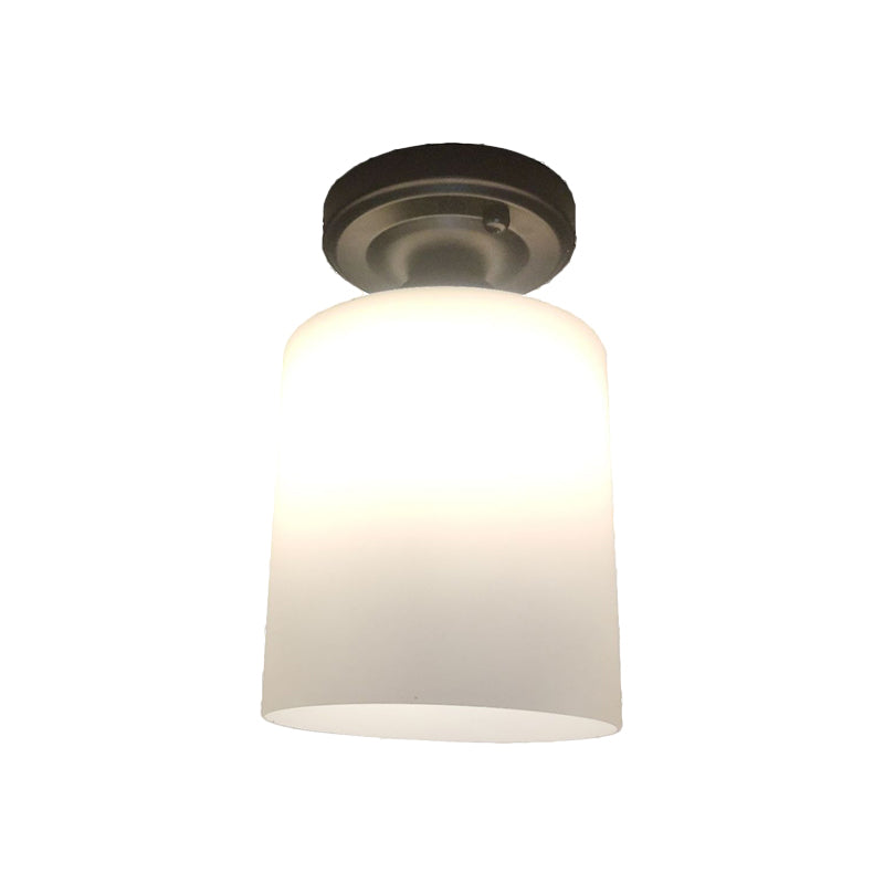 Black Single Light Flush Mount Lamp Warehouse Cream Glass Cylindrical Flush Ceiling Lighting