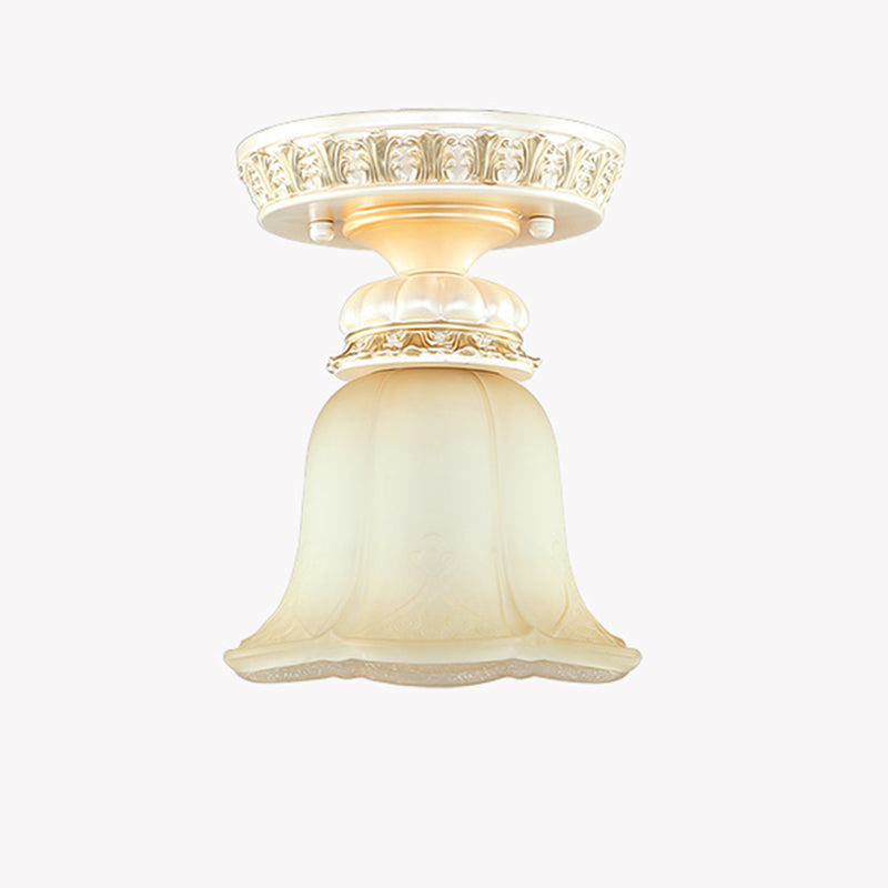 Bloom Shape Hallway Ceiling Lamp Cottage Fluted Cream Glass 1 Light Beige Flush Mount Light Fixture