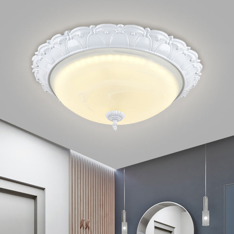 LED Domed Flush Lighting Cottage White Frosted Glass Ceiling Mounted Fixture in Warm/White Light, 16"/20.5" Width