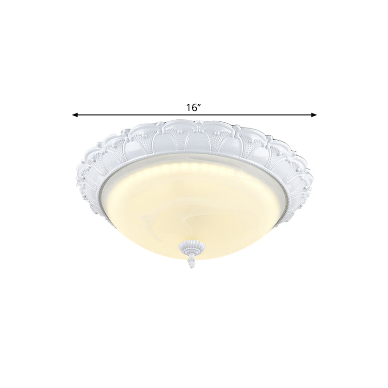 LED Domed Flush Lighting Cottage White Frosted Glass techo montado en Warm/White Light, 16 "/20,5" Width