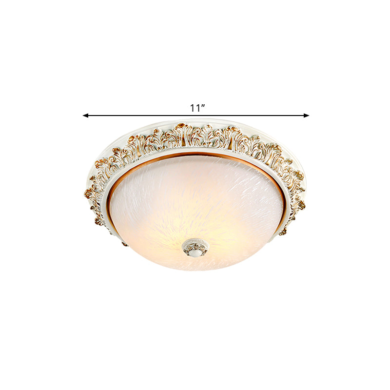 Plafonnier en forme de dôme de style rustique, 11 / 15 / 19 po, éclairage encastré à 2/3 têtes en verre opalin, blanc/laiton