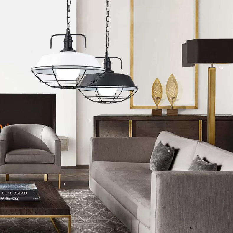 Metall Scheune Pendelleuchte Leuchte Industrial 14 "/18" W 1 Light Wohnzimmer Hanging Lampe mit Käfig in Schwarz/Weiß
