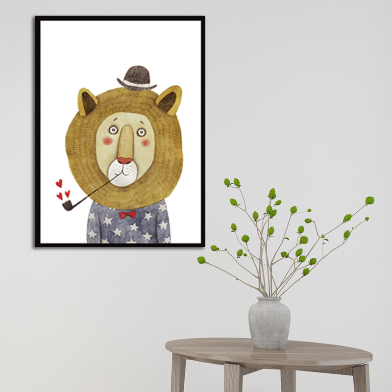 Gentleman Animal Wall Art Decor Kids Style Textured Surface Living Room Wrapped Canvas