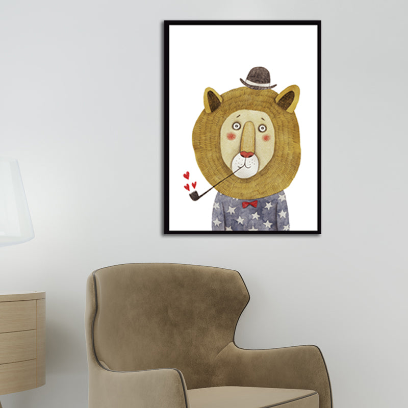 Gentleman Animal Wall Art Decor Kids Style Textured Surface Living Room Wrapped Canvas