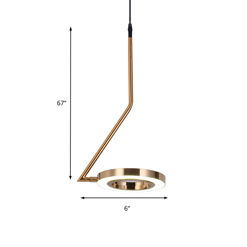 Gold Ring Hanging Pendant Light Minimalist Metal LED Dining Room Ceiling Lamp with Curved Arm