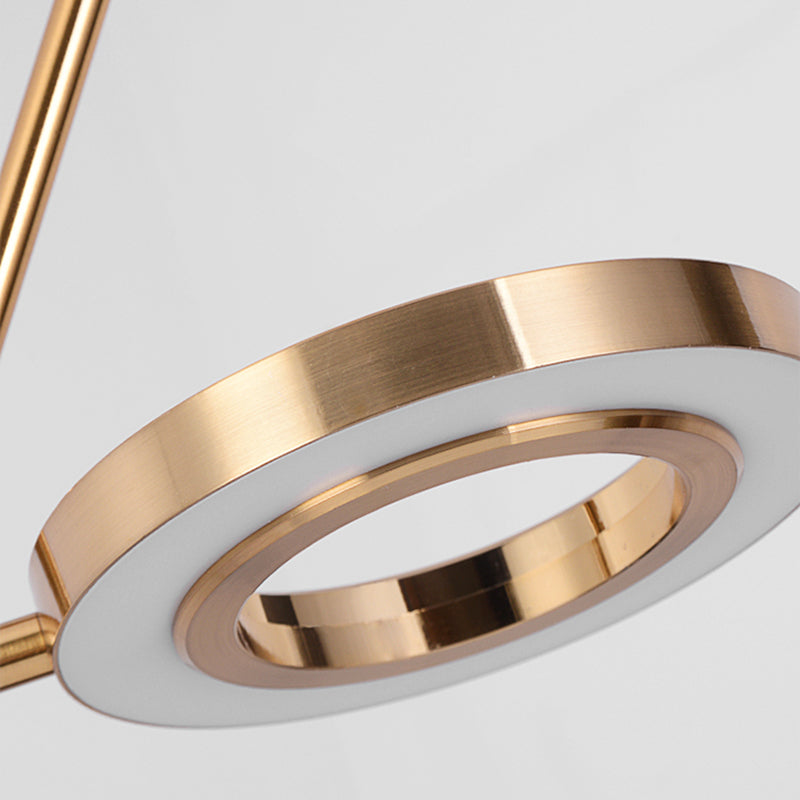Gold Ring Hanging Pendant Light Minimalist Metal LED Dining Room Ceiling Lamp with Curved Arm