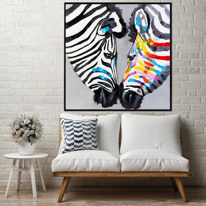 Modern Zebra Heads Wall Art Living Room Canvas Print Painting in Black and White