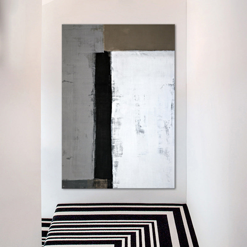 Minimalist Wall Art White and Grey Color Block Painting Canvas Print for House Hallway