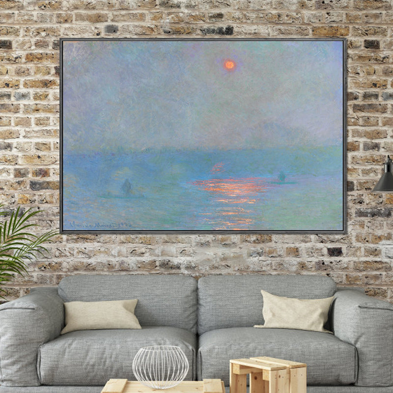 Blue Modern Canvas Art Moon Reflection on Sea Scenery Wall Decor for Living Room