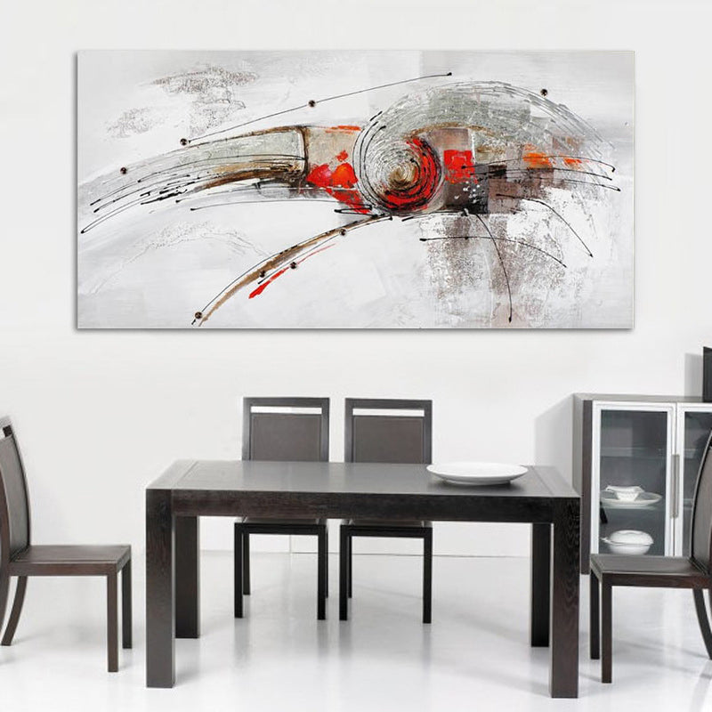 Modernist Whirling Painting Dining Room Canvas Wall Art in Red and White, Textured