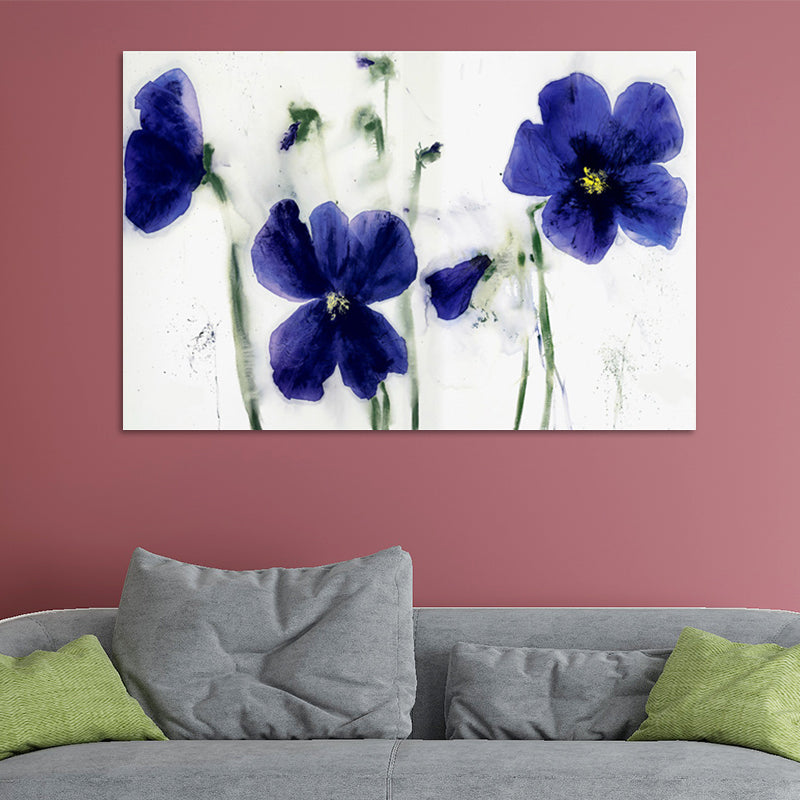 Blauwe bloemen muur decor aquarel minimalistische getextureerde canvas muur kunst voor hotel