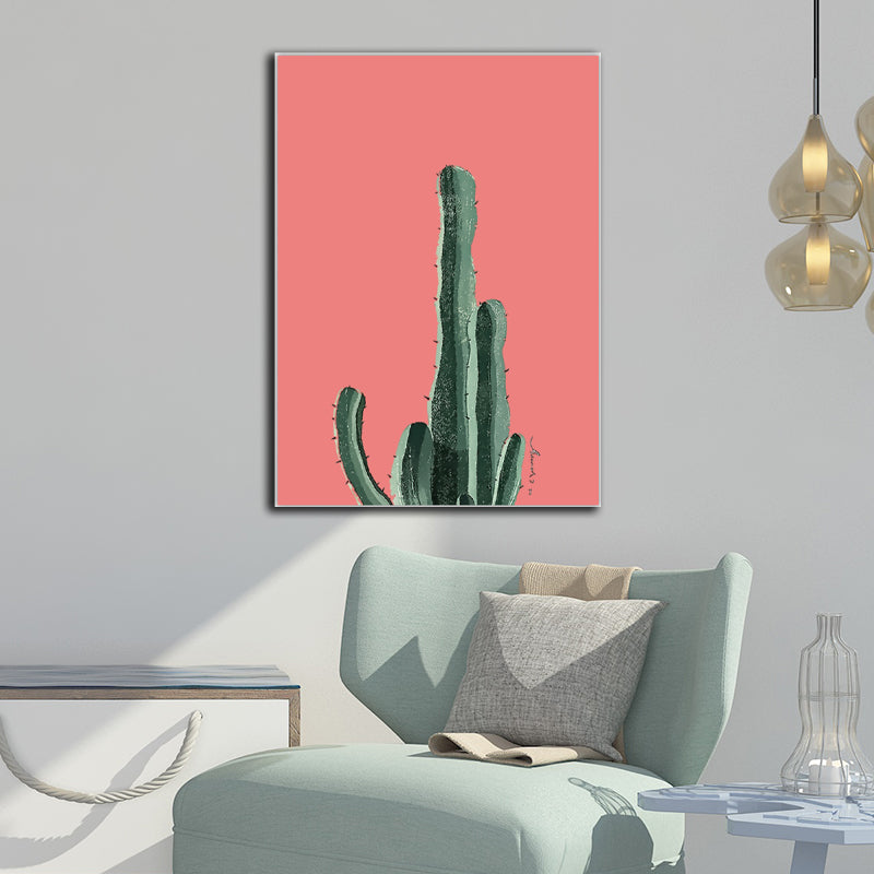 Tropix Plant Cactus Canvas Pastel Color Textured Wall Art Decor for Sitting Room