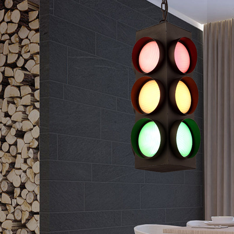 Traffic Light Restaurant Pendant Lamp Metal Antique Creative Chandelier in Black Finish
