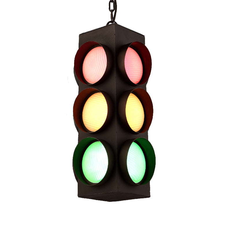 Traffic Light Restaurant Pendant Lamp Metal Antique Creative Chandelier in Black Finish