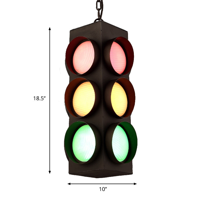 Traffic Light Restaurant Pendant Lamp Metal Antique Creative Chandelier in Black Finish