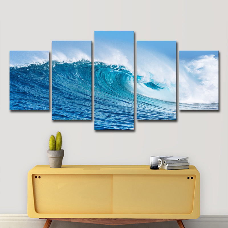 Big Ocean Surge Canvas Art Tropical Stunning Seascape Wall Decoration in Blue, Multi-Piece