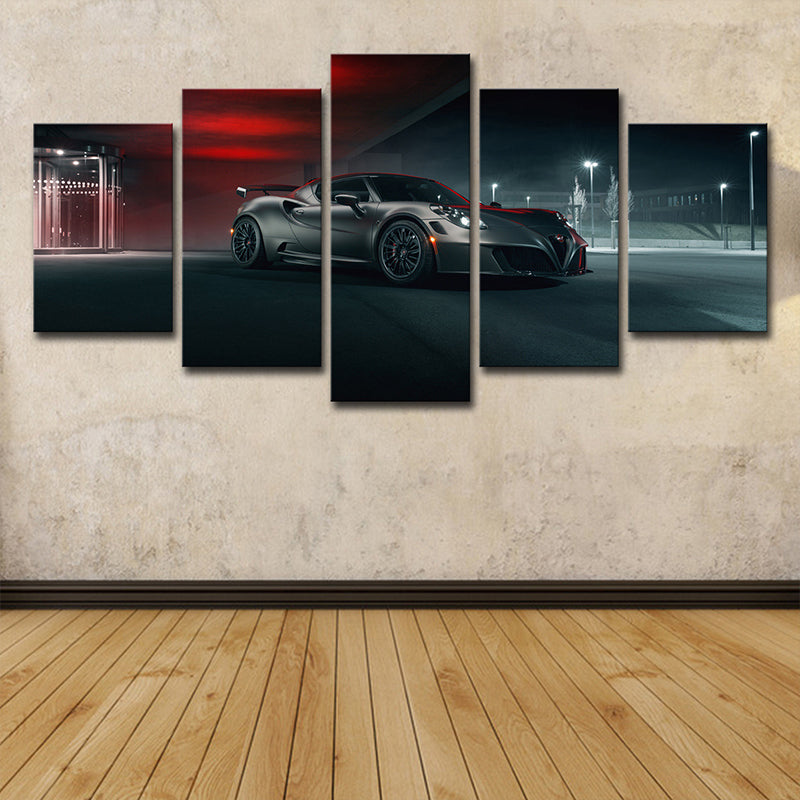 Black Alfa Romeo Canvas Print Luxurious Sport Car Modern Multi-Piece Wall Art for Boys House